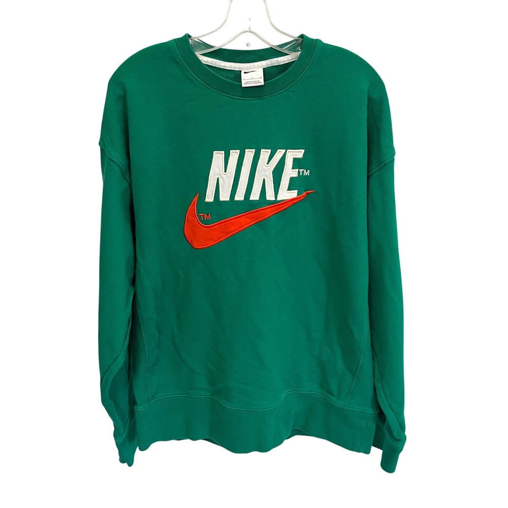 Nike Green French Terry Malachite Crewneck Sweatshirt Embroidered‎ Swoosh LARGE